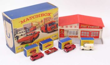 A Matchbox G-10 Fire Station set comprising of Matchbox MF-1 fire station complete with No. 14,