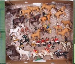 One tray containing a quantity of Britains and similar 1970 showjumping figures, to include Shetland