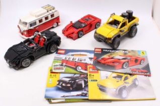 A collection of four various Lego built models to include a No. 10220 VW Camper, No, 8652 Enzo