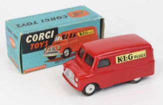 Corgi Toys, 403M, Bedford KLG Plugs Delivery Van, red body with mechanical motor, spun hubs, with