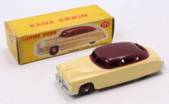 Dinky Toys No. 171 Hudson Commodore Sedan, cream body with maroon roof and hubs, with silver