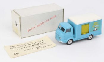 Corgi Toys No.435 Karrier Bantam "Drive Safely on Milk", pale blue, white roof, spun hubs, yellow