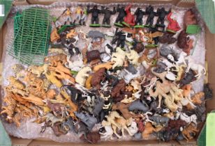 One tray containing 200+ Britains and other vintage plastic zoo and wild animal figures to include