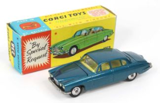 Corgi Toys No. 238 Jaguar Mk 10, comprising of metallic deep blue body with lemon interior and