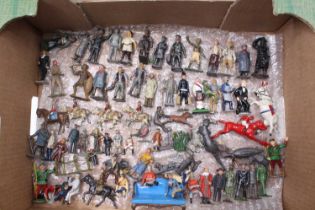 A tray of vintage lead military and civilian figures from many makers including 54mm and smaller