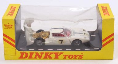 Dinky Toys Ford GT Racing Car 215 In White Body with Blue And White Stripes and Number Seven, Red