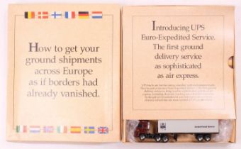 A Matchbox 1980s UPS Euro Expedited Service Promotional Pack containing a brown UPS tractor unit