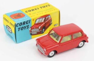 Corgi Toys No. 225 Austin Seven, comprising red body with yellow interior and flat spun hubs, housed
