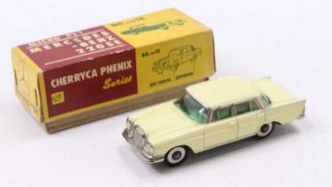 A Micro Pet No. 18 diecast model of a Mercedes Benz 220SE comprising cream body with green