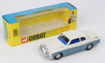 Corgi Toys, 273 Rolls Royce Silver Shadow, with golden jacks, pearlescent white upper, grey lower,