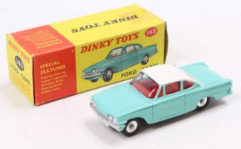 Dinky Toys No. 143 Ford Capri, turquoise body with white roof, red interior, spun hubs, in the