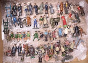 One tray containing a quantity of Britains and lead hollow cast miniature railway figures, children,