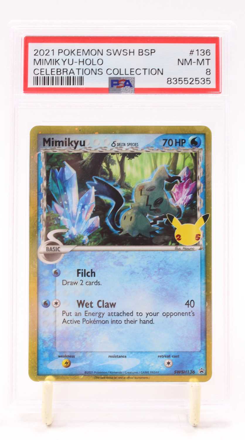 A PSA Graded 2021 Pokemon Sword and Shield "Mimikyu" number SWSH136 Black Star Promo from the