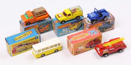 Matchbox Lesney Superfast boxed group of five to include; No.57 Wild Life Truck, No.5 US Mail, No.75