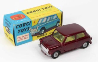 Corgi Toys No. 226 Morris Mini Minor comprising of metallic maroon body with lemon interior, and