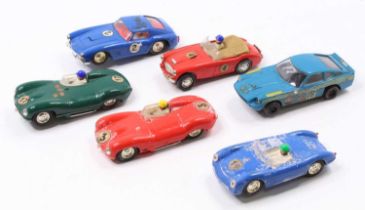 Scalextric Loose Group of Six Models to Include; Jaguar D type number 3 in Red body, Ferrari GT