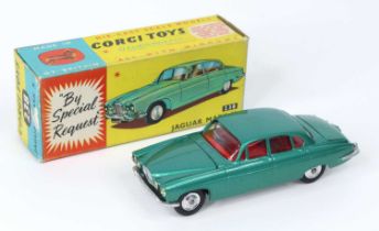 Corgi Toys No. 238 Jaguar MkX comprising of metallic sea green body with red interior and spun hubs,