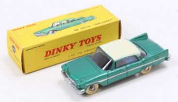 French Dinky Toys, 545, De Soto Diplomat, metallic green body, ivory roof, concave hubs with white