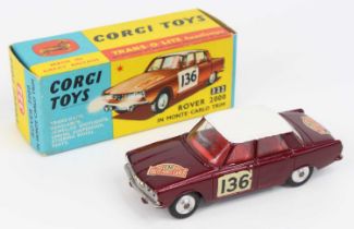 Corgi Toys No.322 Rover 2000 "Rallye Monte Carlo" - metallic maroon, white roof, red interior,