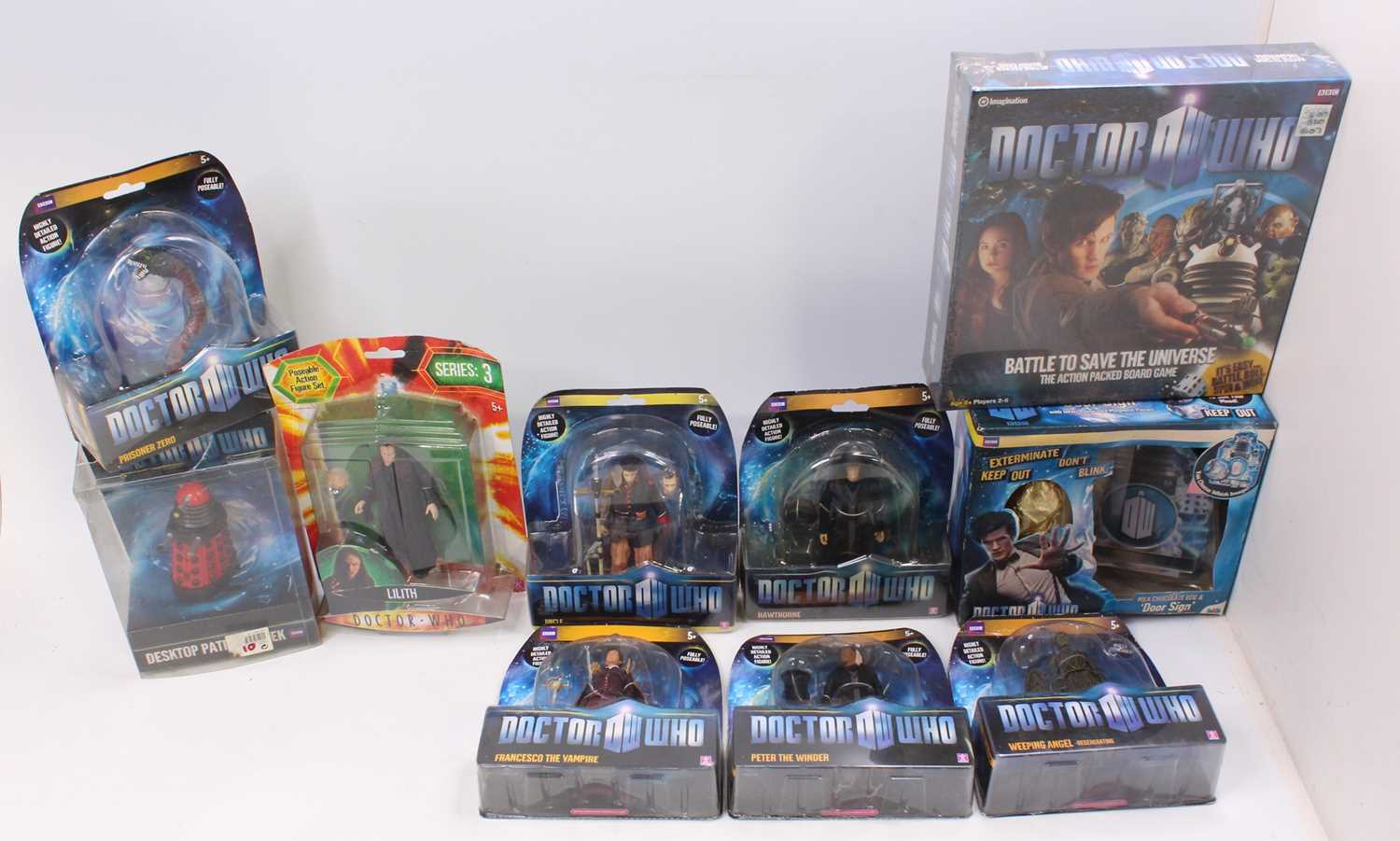 A quantity of Doctor Who related action figures, accessories, and other, to include Prisoner Zero,