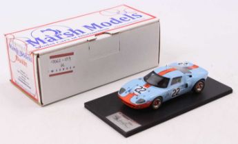 A Marsh Models 1/43 scale factory hand-built model of an MM249 M22 Ford GT40 1969 Gulf Sebring