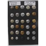 A large collection of tramways buttons, 35 on a carded display and the majority in annotated sleeves