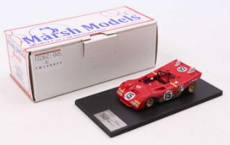 A Marsh Models factory hand built 1/43 scale model of an MM259MN15 Ferrari 312PB 1971 race car,