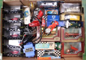 One tray containing a quantity of mixed 1/43 scale diecast vehicles and Scalextric racing cars, to