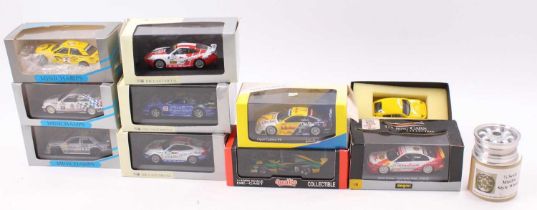 One tray containing a quantity of 1/43 scale diecast and resin racing miniatures to include