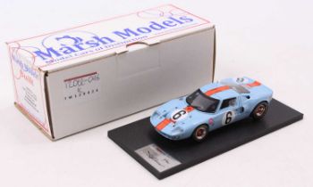A Marsh Models 1/43 scale factory hand-built model of a Ford GT40 Watkins Glen 1968 race car, as