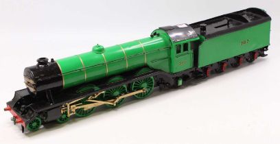 Decommissioned live steam model of a 2½" gauge 4-6-2 Flying Scotsman style locomotive and tender,