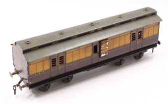 Unidentified make Gauge 1 GWR full brake clerestory coach, brown & cream, running no.1324. (VG)