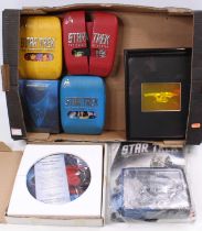 A tray containing Star Trek related novelty items and others to include mail order Star Trek ship