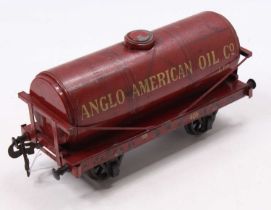 Gauge 1, Carette for Bassett-Lowke tinplate 4-wheel tank wagon ‘Anglo American Oil Co.’ brown with