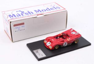 A Marsh Models 1/43 scale factory hand-built model of an MM259 MA7 Ferrari 312PB race car, dated