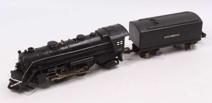Lionel 0-gauge electric 2-4-2 loco & tender No.1664, black, motion shows light corrosion as do