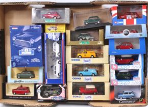 One tray of Corgi, Vanguards, Burago and similar Mini and Morris Mini Traveller related diecast