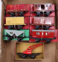 Seven post-war items of Hornby 0-gauge rolling stock. All (NM-M) (BNM-M): No.1 Crane truck; No.50