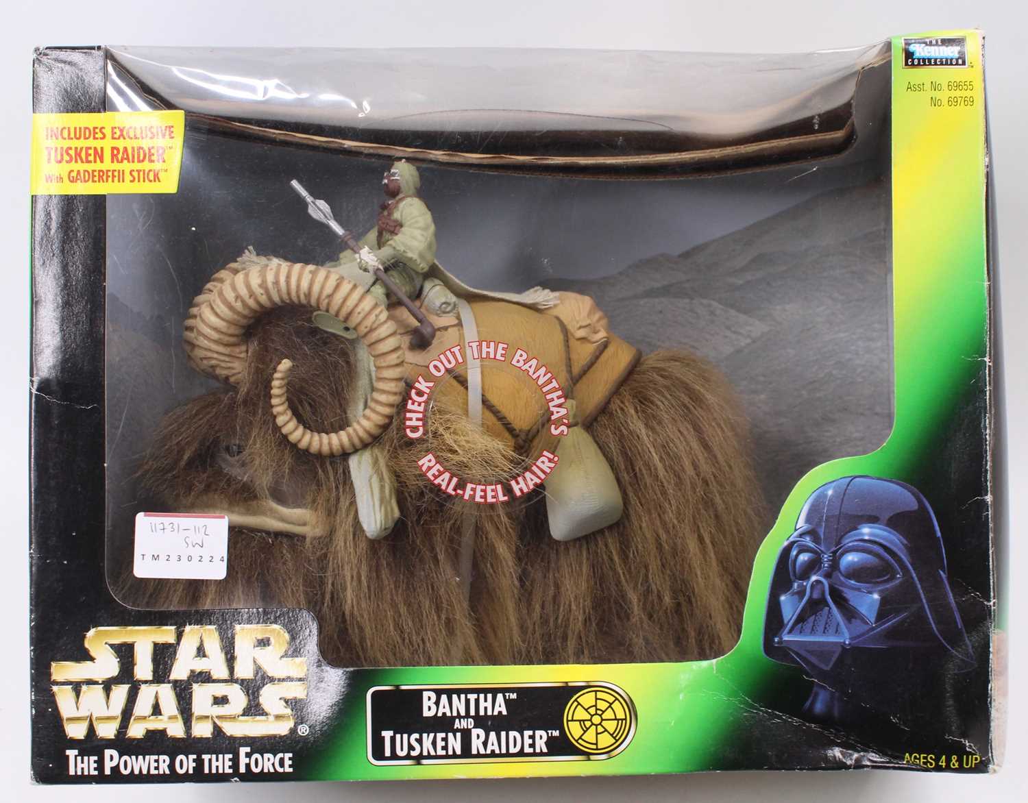 A Star Wars The Power of the Force 1998 boxed Bantha & Tusken Raider action figure set, housed in