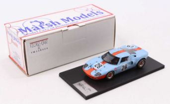 A Marsh Models 1/43 scale factory hand-built model of an MM252 M528 Ford GT40 1968 Gulf Sebring race