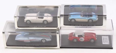 A collection of four various boxed Spark Models Austin Healey miniatures to include a Donald