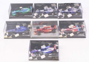 Seven Minichamps Formula F1 diecast models to include Williams Renault FW18 D Hill, Prost Peugeot