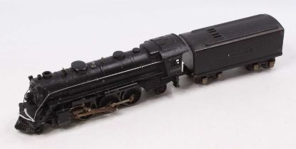 Lionel 0-gauge electric 2-6-2 loco & tender No.1666, black, motion shows corrosion as do wheels