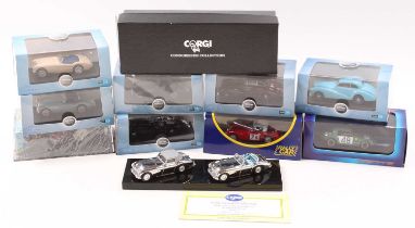 One box containing a quantity of mixed Oxford Diecast Corgi and Exem Austin Healey and Healey