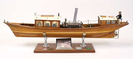 Exhibition quality model of a Victorian steam launch, 4ft long and built by Mr.R Roebuck of