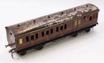 Bassett-Lowke Gauge 1 bogie coach LMS br/3rd maroon. Running no.2783. Slight crazing to paintwork on