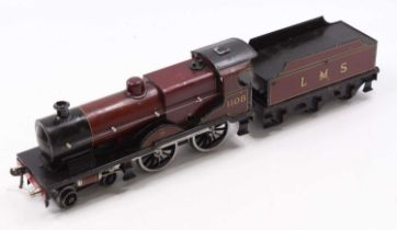 Bassett-Lowke 0-gauge clockwork 4-4-0 Compound loco & tender LMS 1108, maroon, a few marks, small