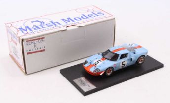 A Marsh Models 1/43 scale factory hand built model of a MM252MW5 Gulf Ford GT40 1968 race car,