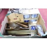 A collection of miscellaneous items to include glazed ceramic carpet bowls, cutlery tray, wig stand,