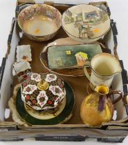 A box of miscellaneous china to inlcude an Abbeydale bone china trinket jar and cover, decorated